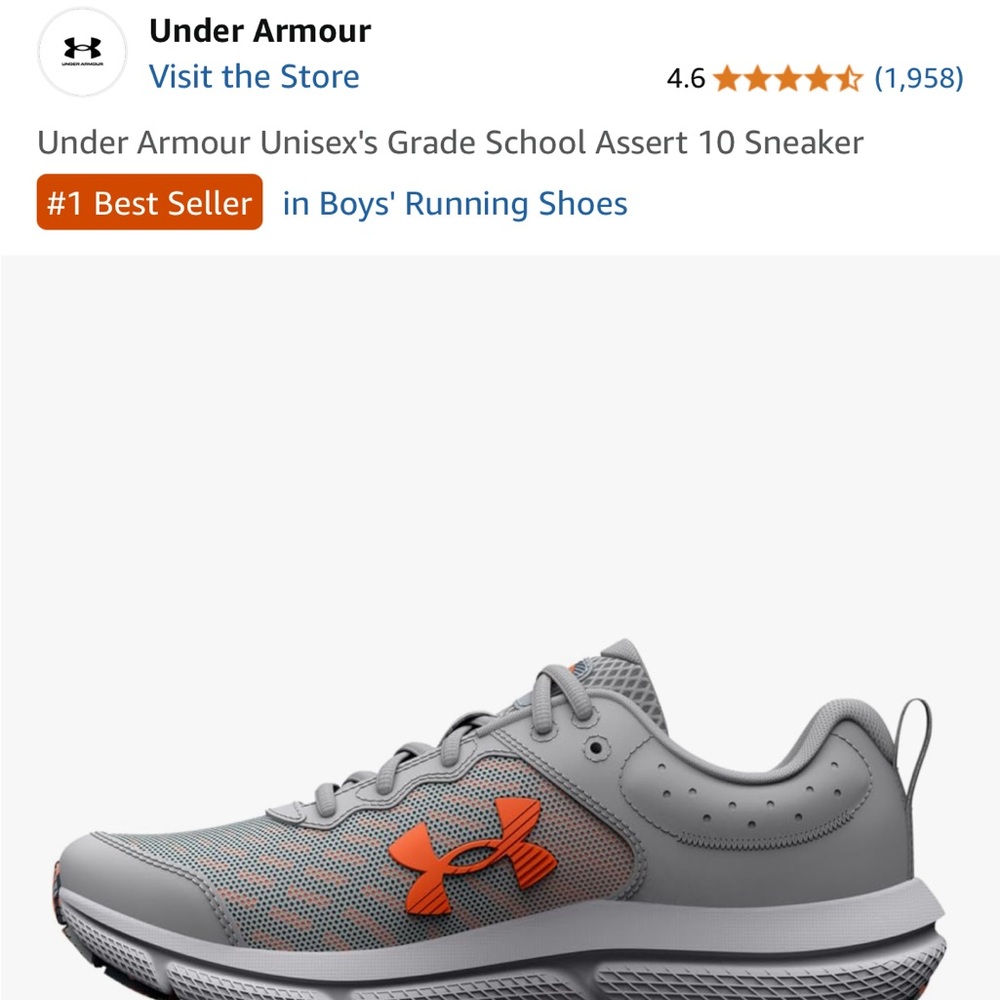 NWT Under Armour UA BGS Assert 10 Running Tennis Shoes Sneakers Youth Size 6 - Picture 2 of 7